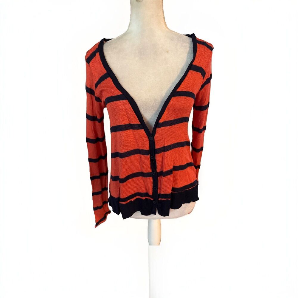 Splendid Small Cardigan Sweater Rayon Button Front Orange  Blue Stripe